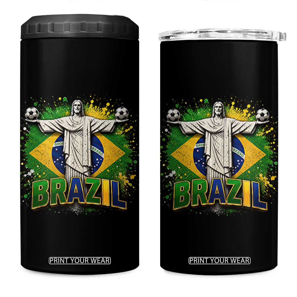 Latin Pride Christ The Redeemer Graphic 4 in 1 Can Cooler Tumbler Brazilian Football 2026