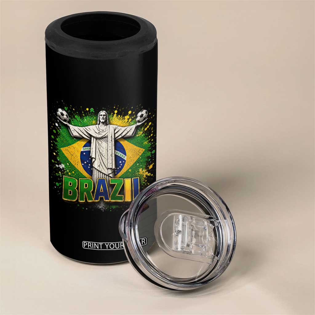 Latin Pride Christ The Redeemer Graphic 4 in 1 Can Cooler Tumbler Brazilian Football 2026