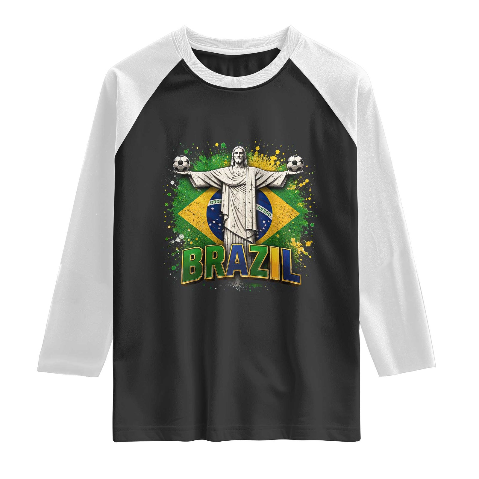 Latin Pride Christ The Redeemer Graphic Raglan Shirt Brazilian Football 2026 TS12 Black White Print Your Wear