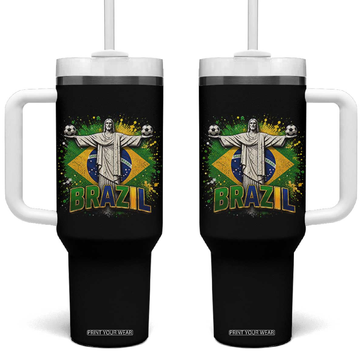 Latin Pride Christ The Redeemer Graphic Tumbler With Handle Brazilian Football 2026 TS12 One Size: 40 oz Black Print Your Wear