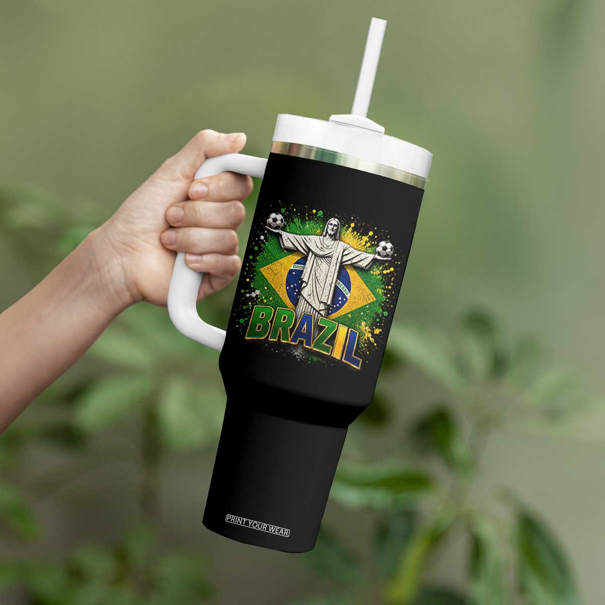 Latin Pride Christ The Redeemer Graphic Tumbler With Handle Brazilian Football 2026