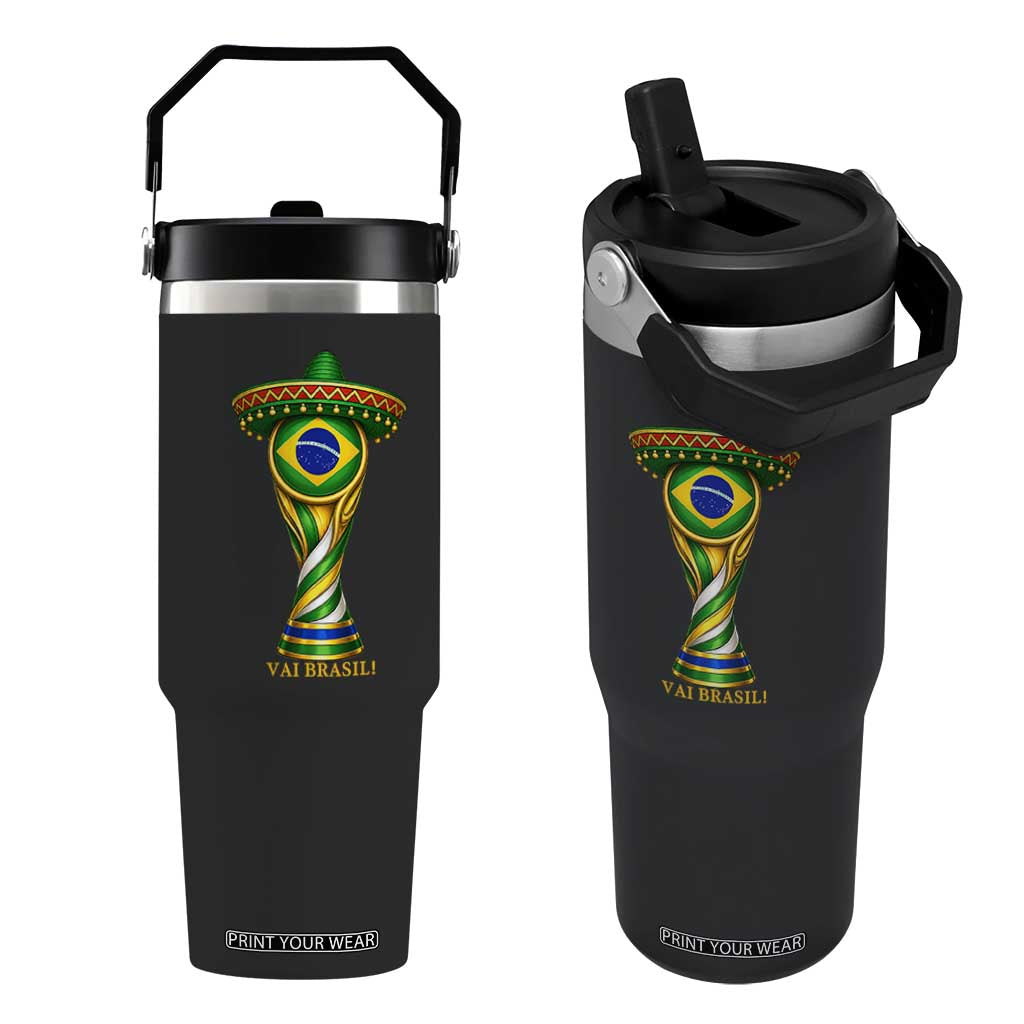 Brazil Football Supporter Gift Flip Straw Tumbler Vai Brasil