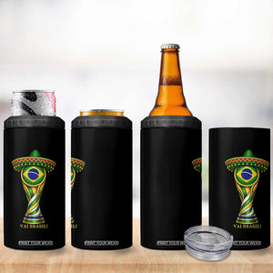 Brazil Football Supporter Gift 4 in 1 Can Cooler Tumbler Vai Brasil