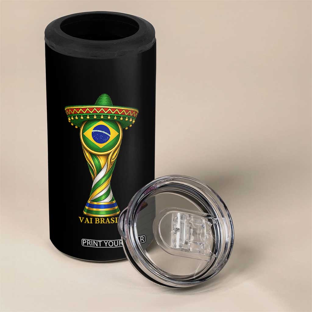 Brazil Football Supporter Gift 4 in 1 Can Cooler Tumbler Vai Brasil