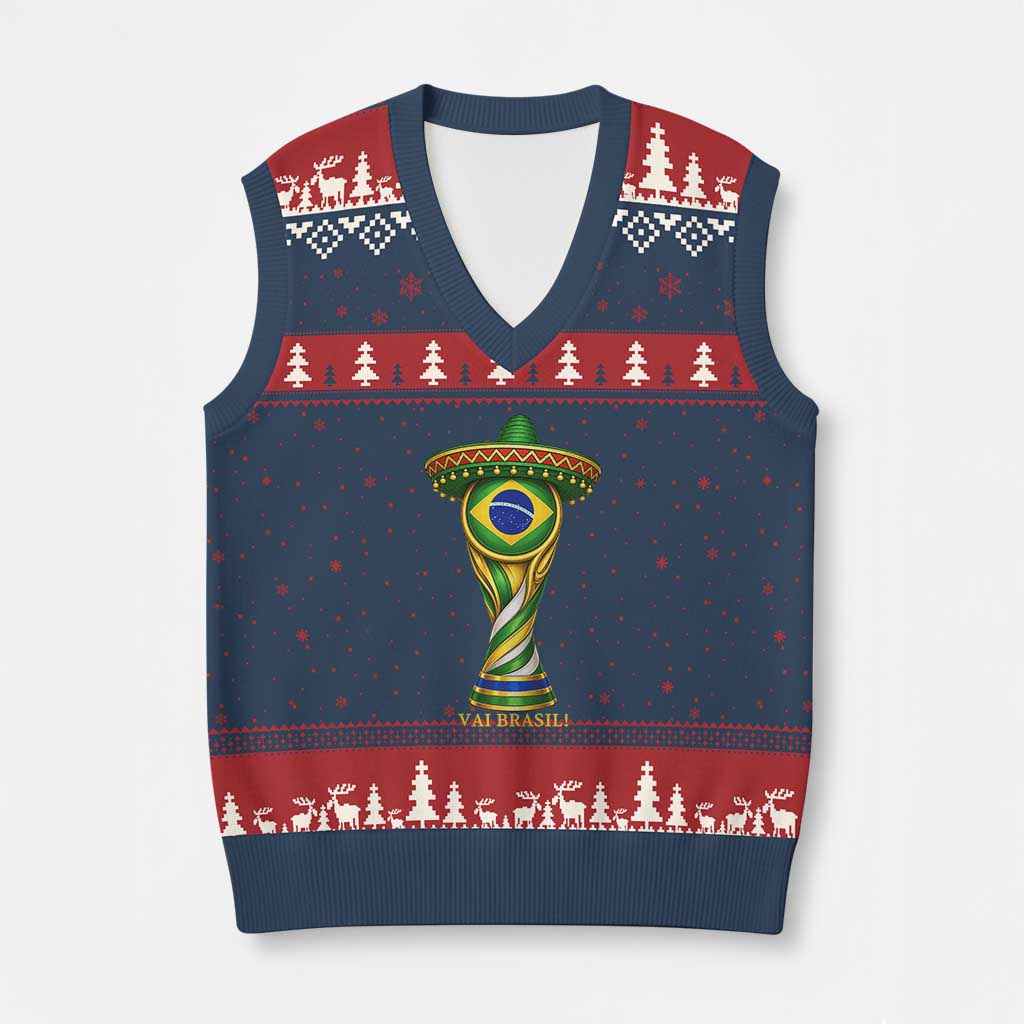 Brazil Football Supporter Gift V-Neck Knit Sweater Vest Vai Brasil