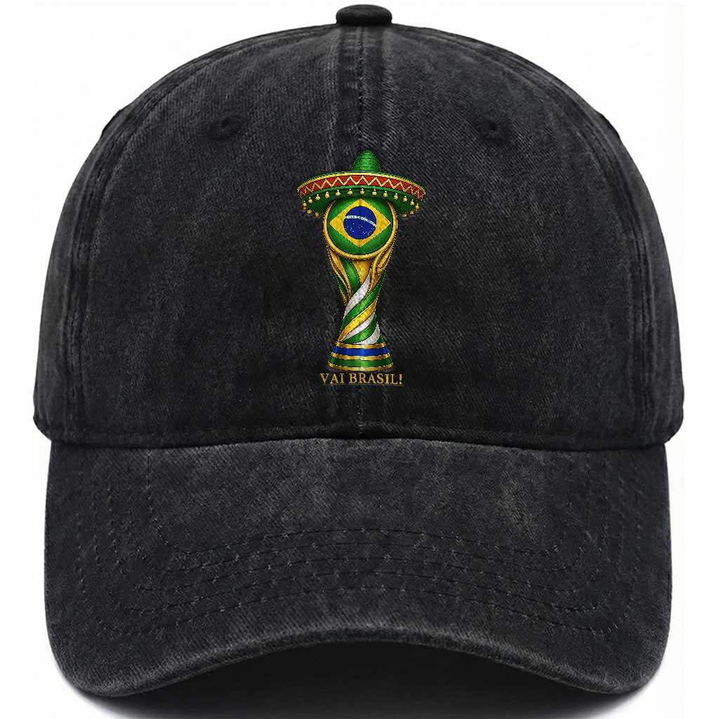 Brazil Football Supporter Gift Washed Cotton Baseball Cap Vai Brasil