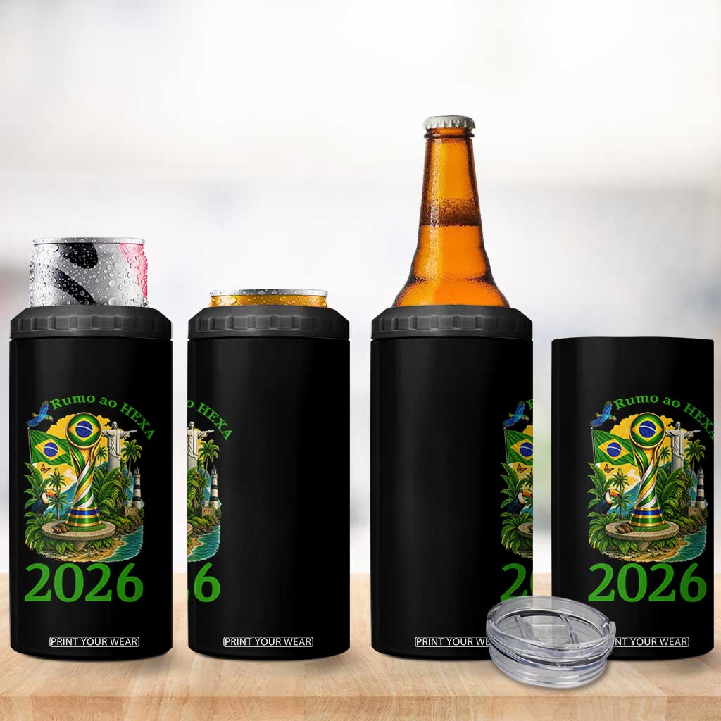 Rumo Ao Hexa 4 in 1 Can Cooler Tumbler Brazil Soccer Fan 2026 Graphic