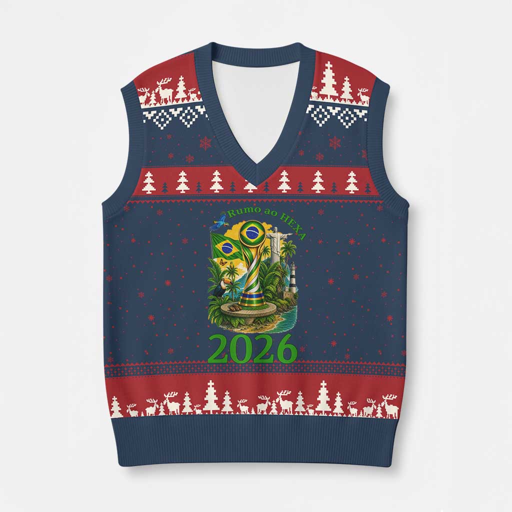 Rumo Ao Hexa V-Neck Knit Sweater Vest Brazil Soccer Fan 2026 Graphic
