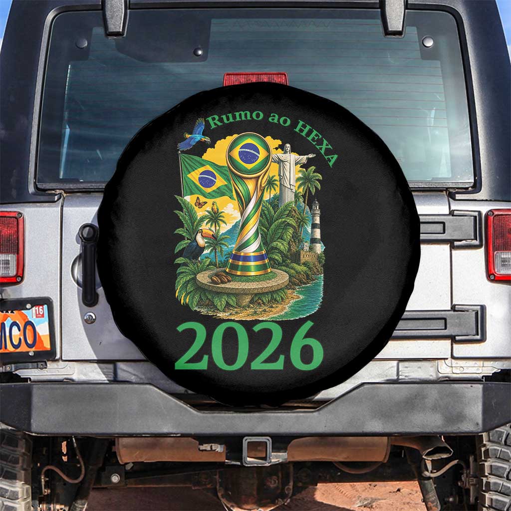 Rumo Ao Hexa Spare Tire Cover Brazil Soccer Fan 2026 Graphic TS12 No hole Black Print Your Wear