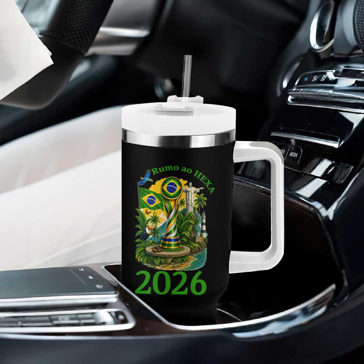 Rumo Ao Hexa Tumbler With Handle Brazil Soccer Fan 2026 Graphic