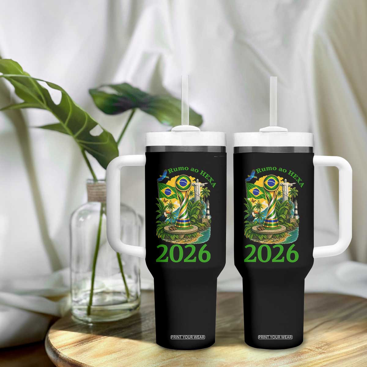 Rumo Ao Hexa Tumbler With Handle Brazil Soccer Fan 2026 Graphic