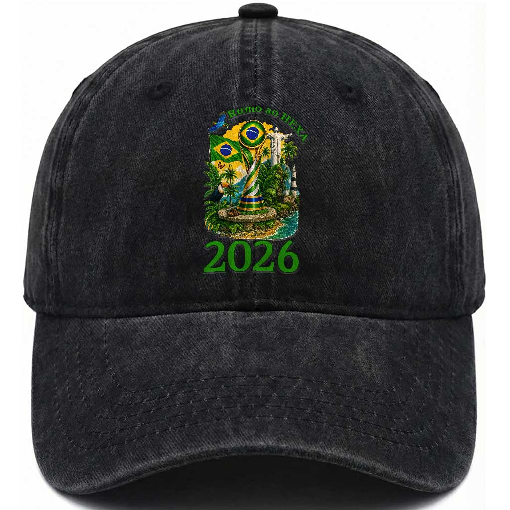 Rumo Ao Hexa Washed Cotton Baseball Cap Brazil Soccer Fan 2026 Graphic