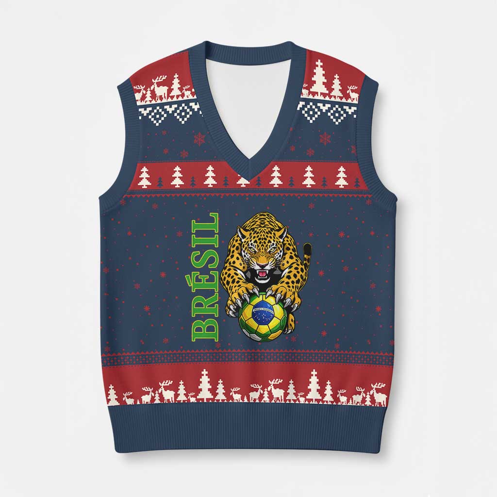 Brazil Soccer Jaguar V-Neck Knit Sweater Vest Football Supporter Gift