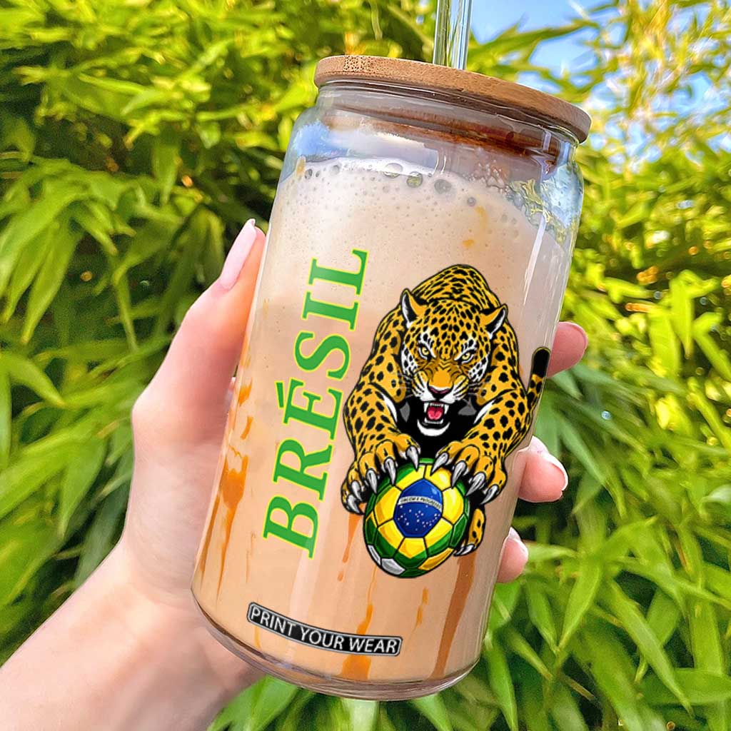Brazil Soccer Jaguar Glass Can Football Supporter Gift