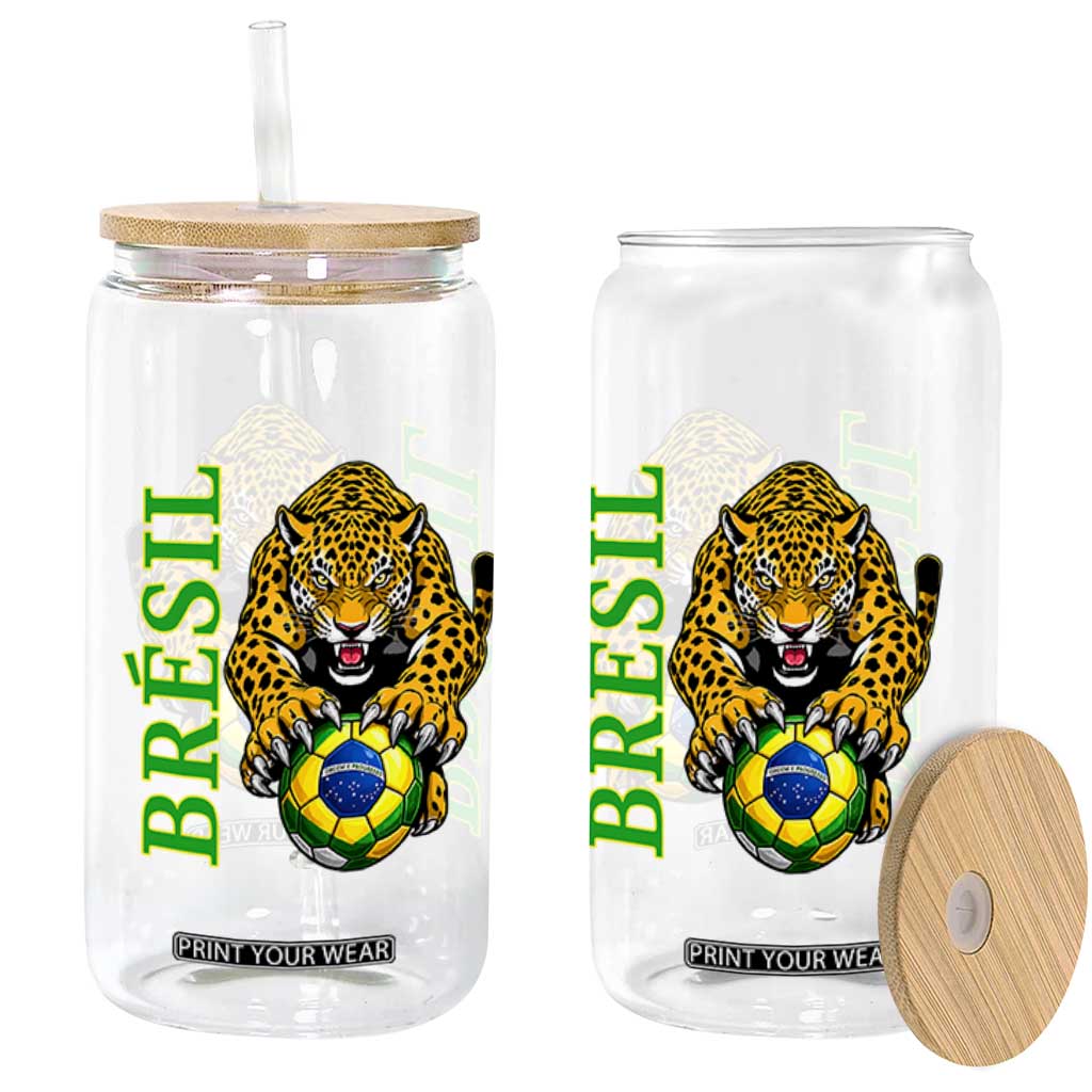 Brazil Soccer Jaguar Glass Can Football Supporter Gift