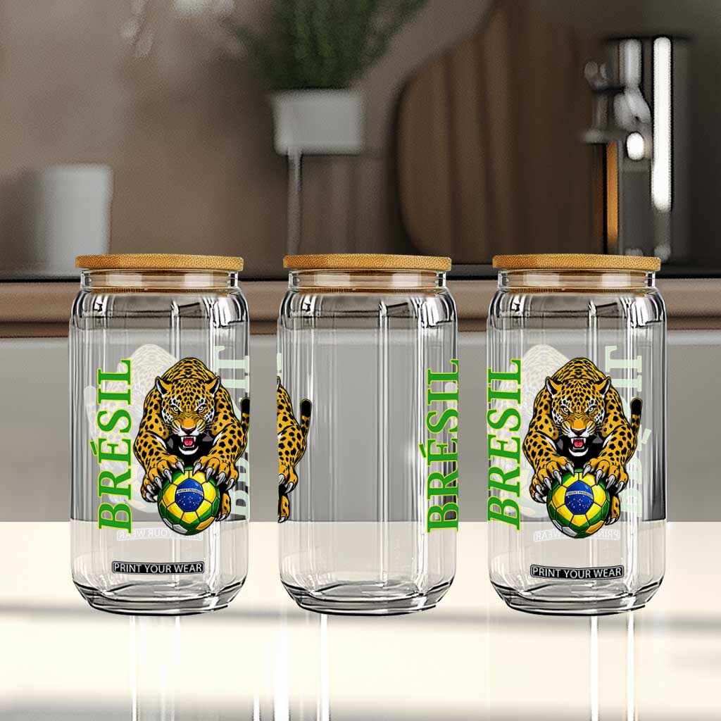 Brazil Soccer Jaguar Glass Can Football Supporter Gift