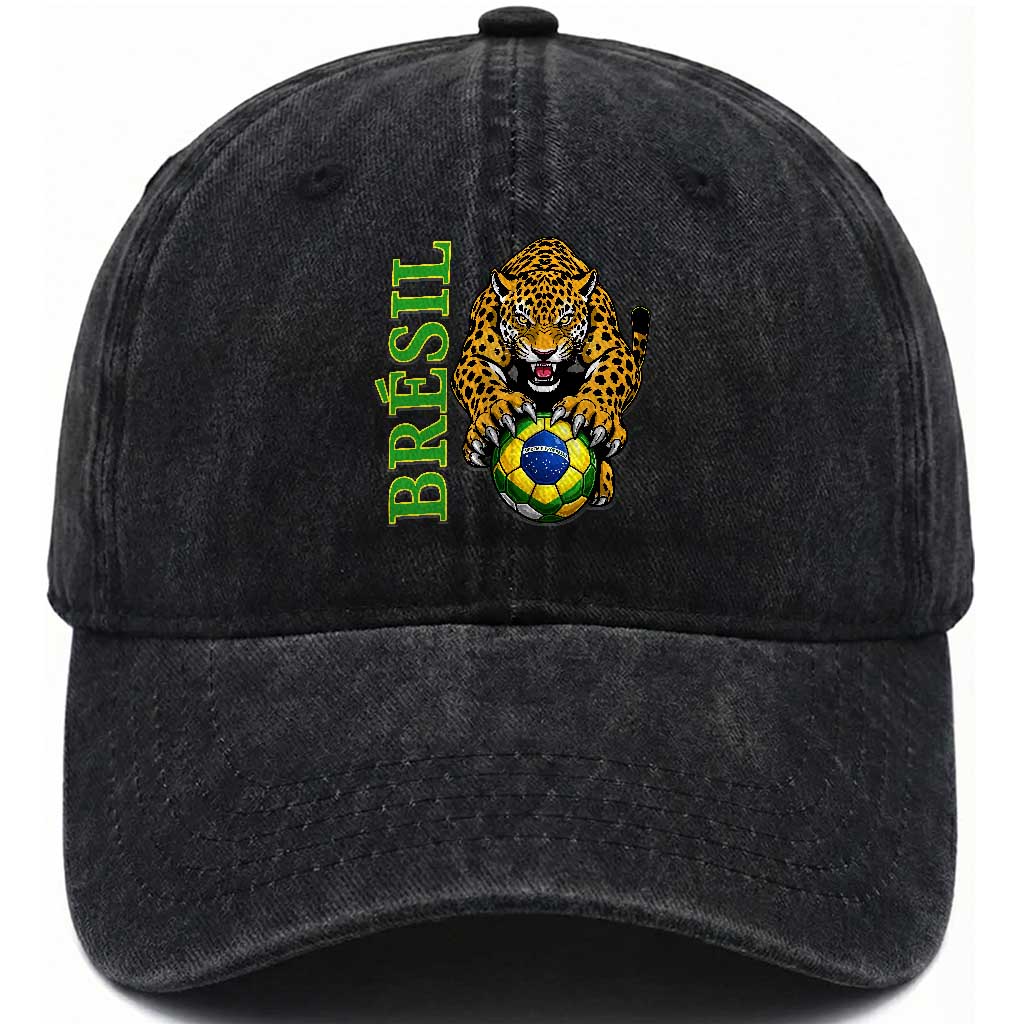 Brazil Soccer Jaguar Washed Cotton Baseball Cap Football Supporter Gift
