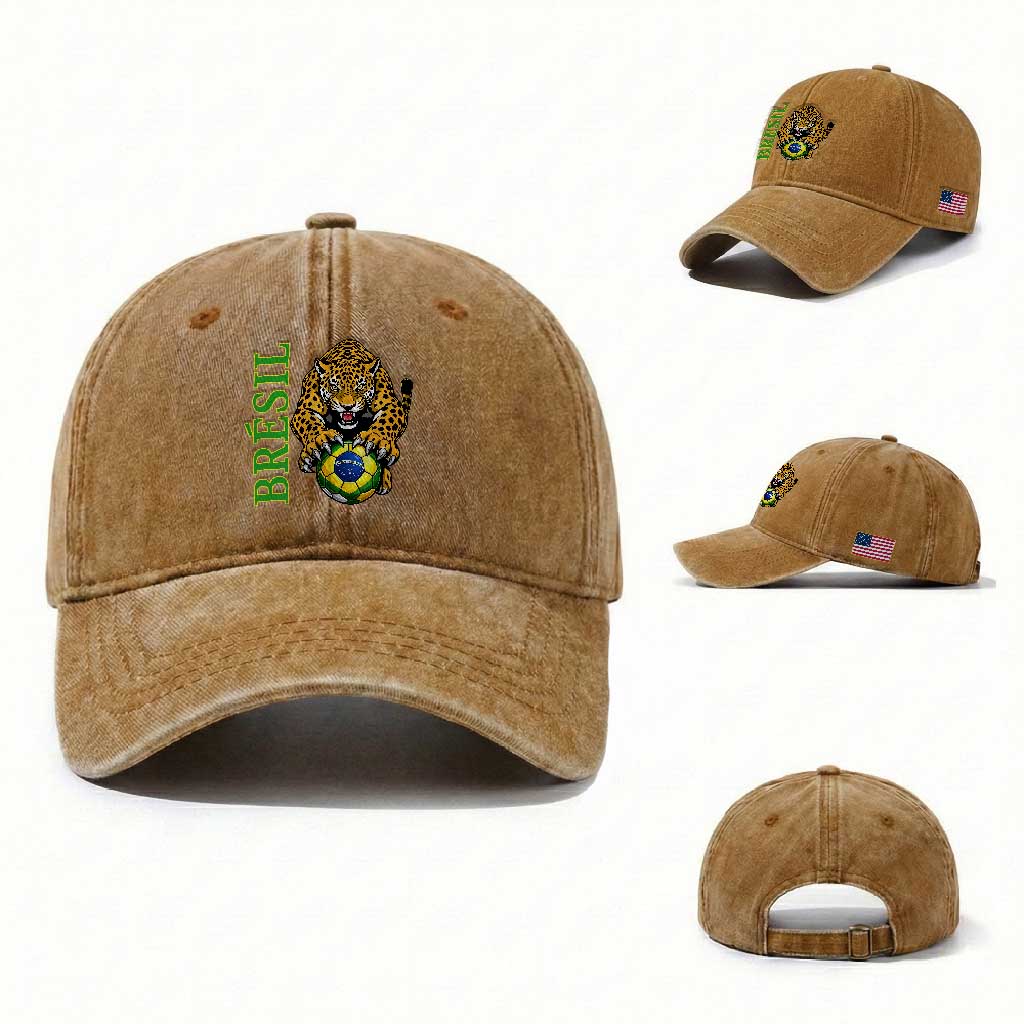 Brazil Soccer Jaguar Washed Cotton Baseball Cap Football Supporter Gift