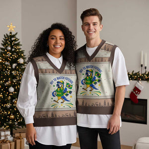Off To Watch Futebol V-Neck Knit Sweater Vest Funny Brazil Macaw Soccer Fan