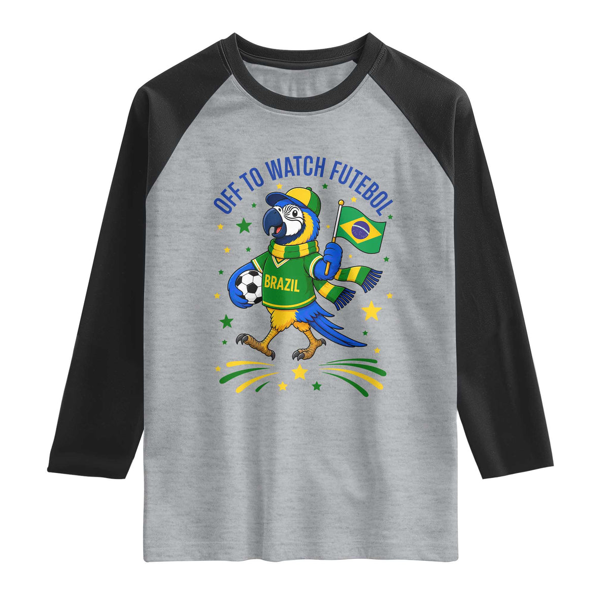 Off To Watch Futebol Raglan Shirt Funny Brazil Macaw Soccer Fan