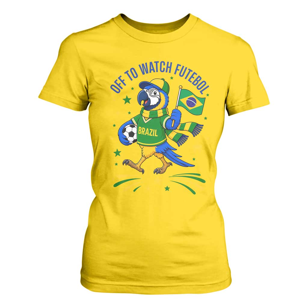 Off To Watch Futebol T Shirt For Women Funny Brazil Macaw Soccer Fan