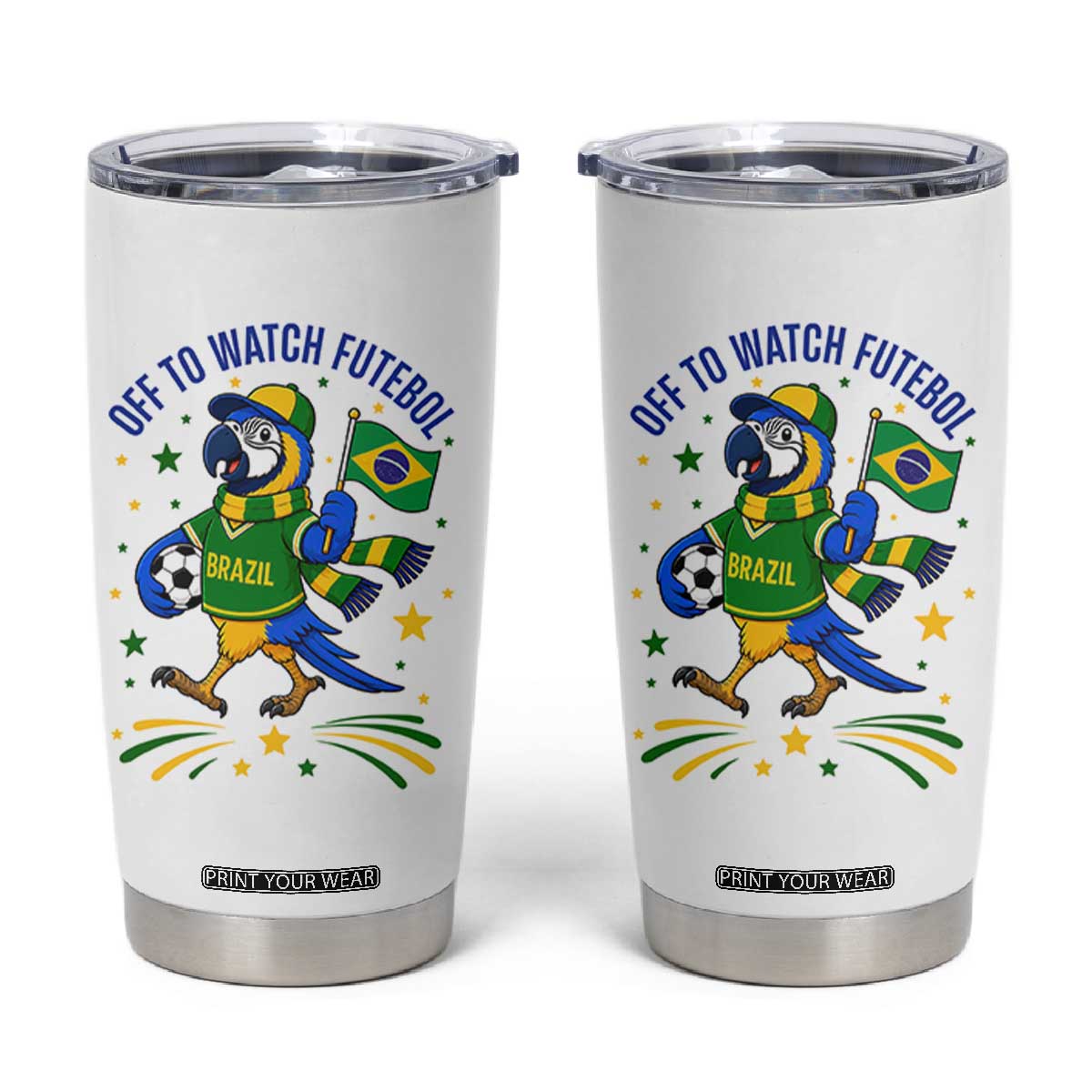 Off To Watch Futebol Tumbler Cup Funny Brazil Macaw Soccer Fan