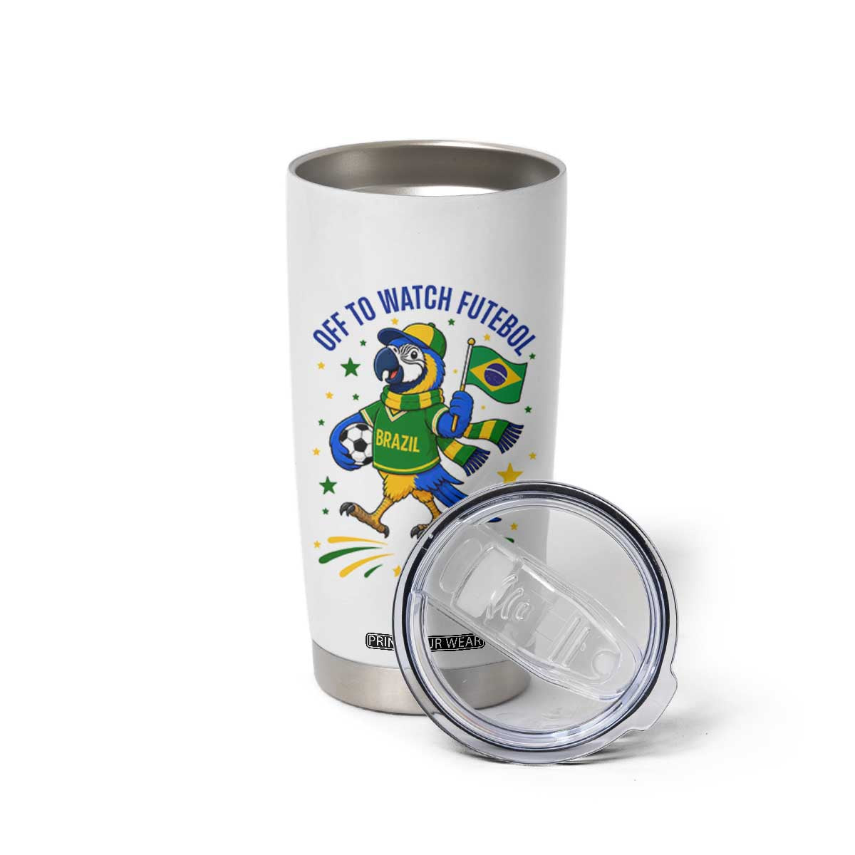 Off To Watch Futebol Tumbler Cup Funny Brazil Macaw Soccer Fan