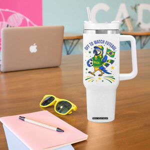 Off To Watch Futebol Tumbler With Handle Funny Brazil Macaw Soccer Fan