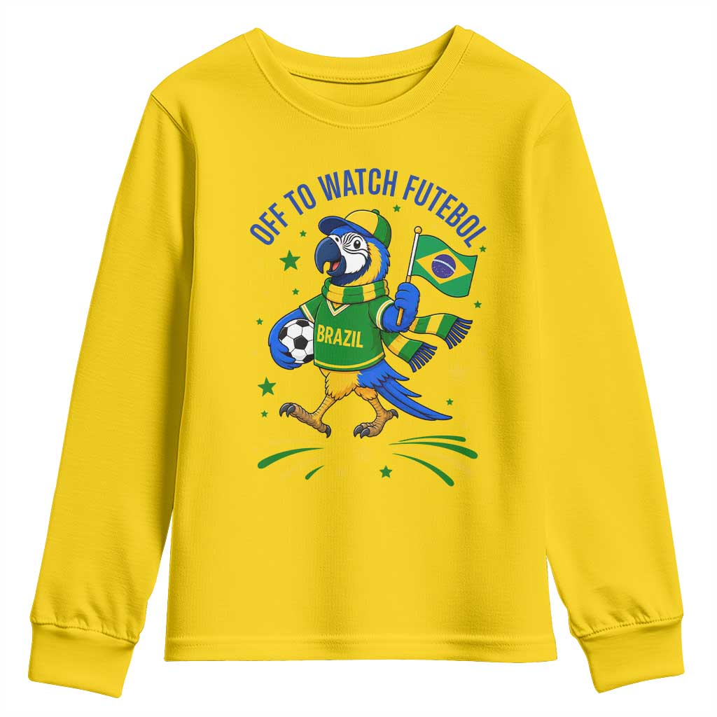 Off To Watch Futebol Youth Sweatshirt Funny Brazil Macaw Soccer Fan