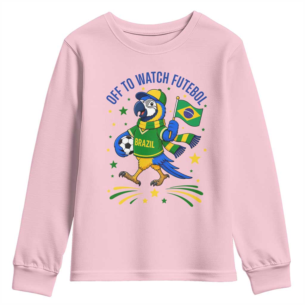 Off To Watch Futebol Youth Sweatshirt Funny Brazil Macaw Soccer Fan