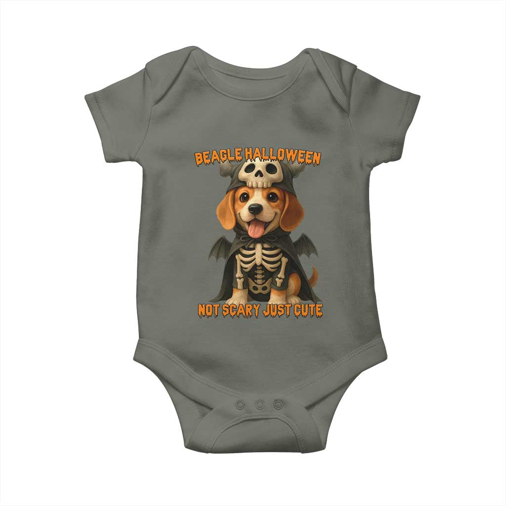 Beagle Halloween Skeleton Baby Onesie Not Scary Just Cute Dog Lover TS12 Military Green Print Your Wear
