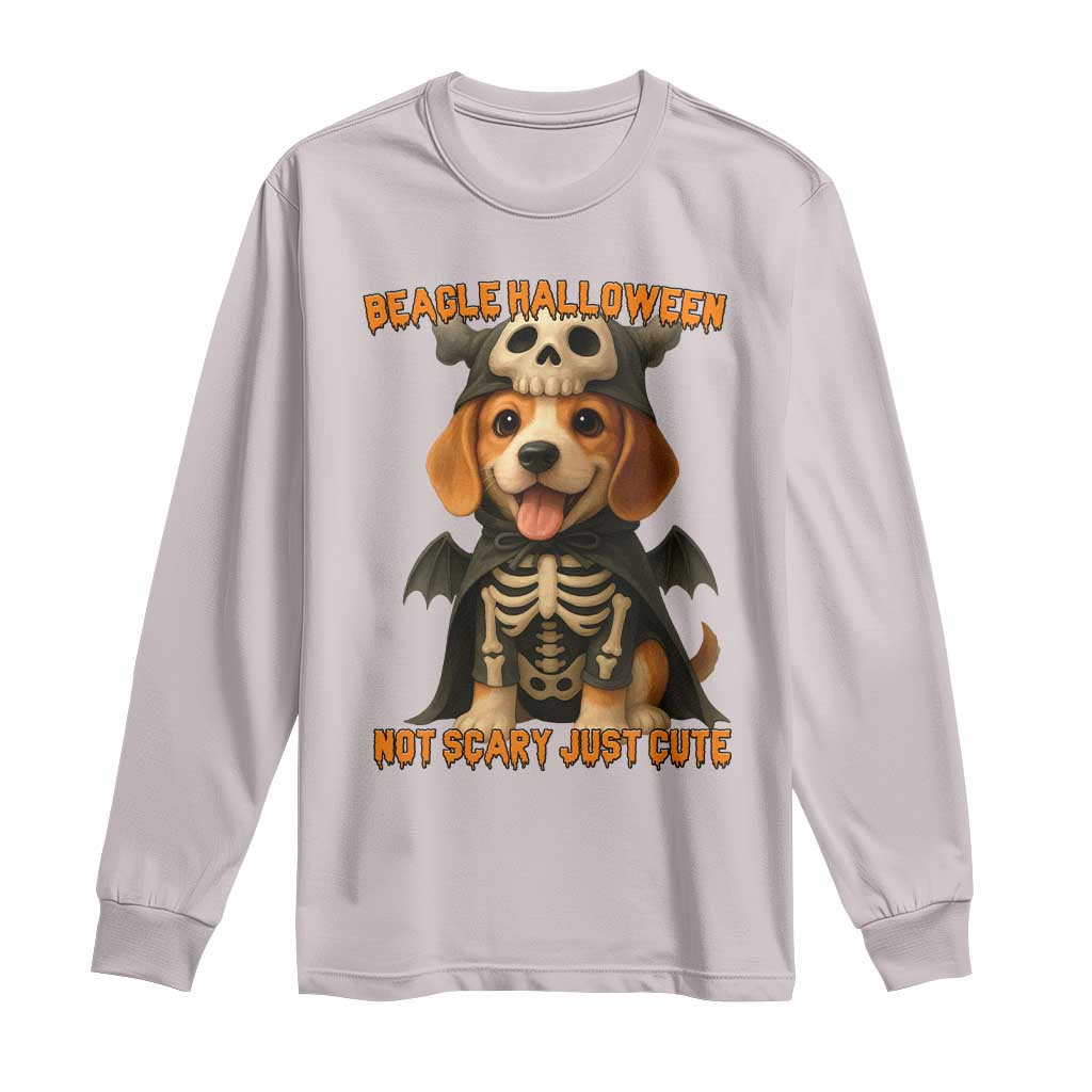 Beagle Halloween Skeleton Long Sleeve Shirt Not Scary Just Cute Dog Lover TS12 Ice Gray Print Your Wear