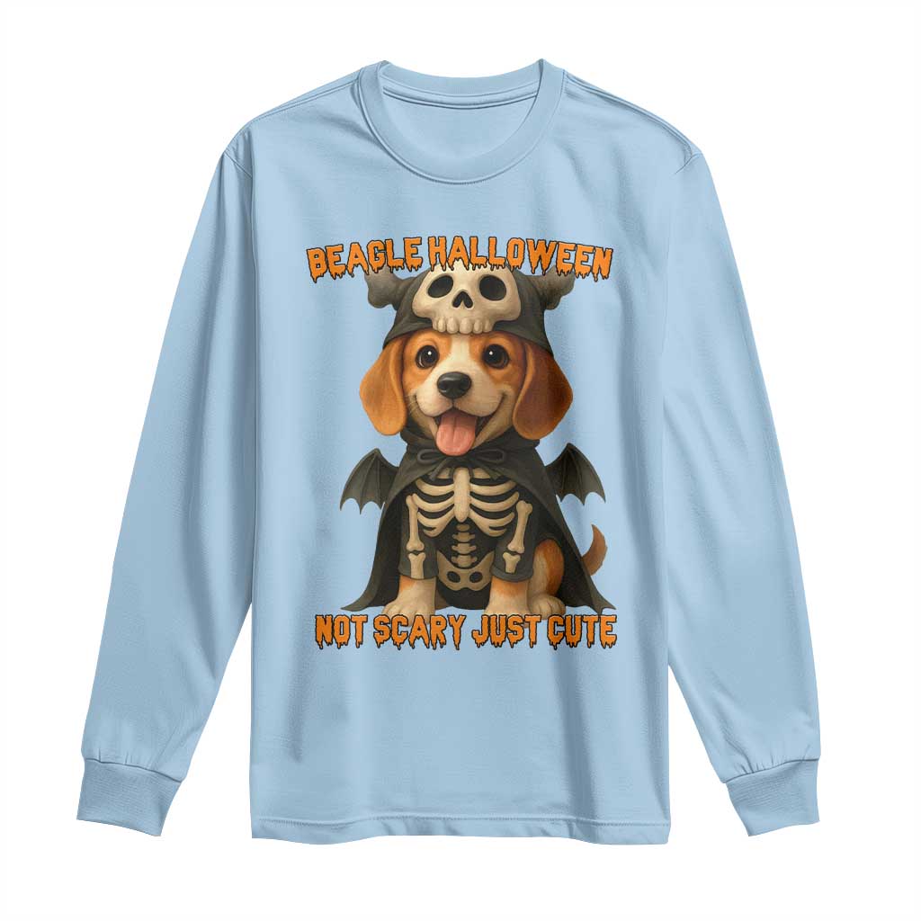Beagle Halloween Skeleton Long Sleeve Shirt Not Scary Just Cute Dog Lover TS12 Light Blue Print Your Wear