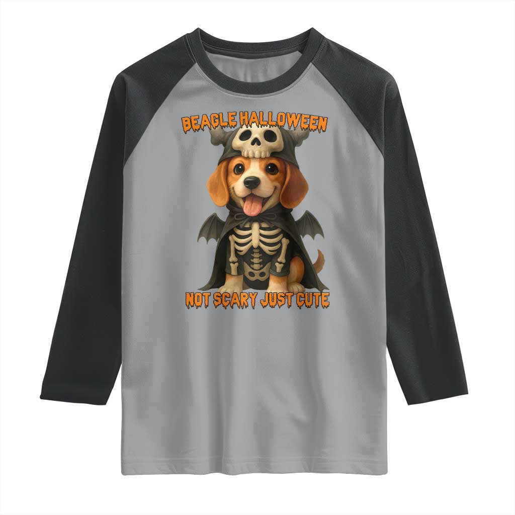 Beagle Halloween Skeleton Raglan Shirt Not Scary Just Cute Dog Lover TS12 Sport Gray Black Print Your Wear