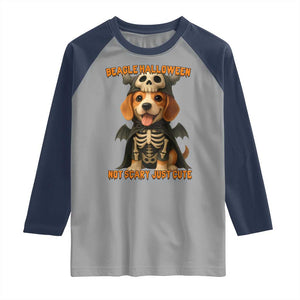 Beagle Halloween Skeleton Raglan Shirt Not Scary Just Cute Dog Lover TS12 Sport Gray Navy Print Your Wear