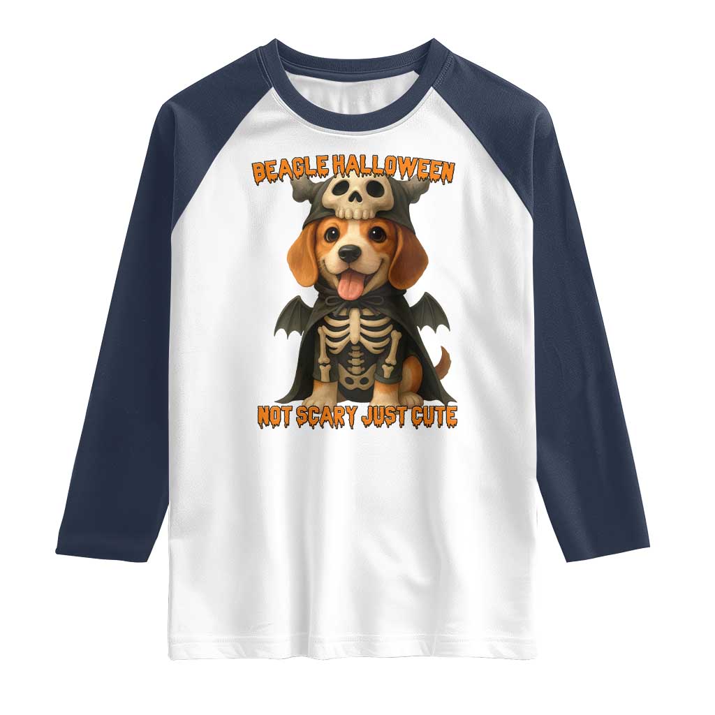 Beagle Halloween Skeleton Raglan Shirt Not Scary Just Cute Dog Lover TS12 White Navy Print Your Wear
