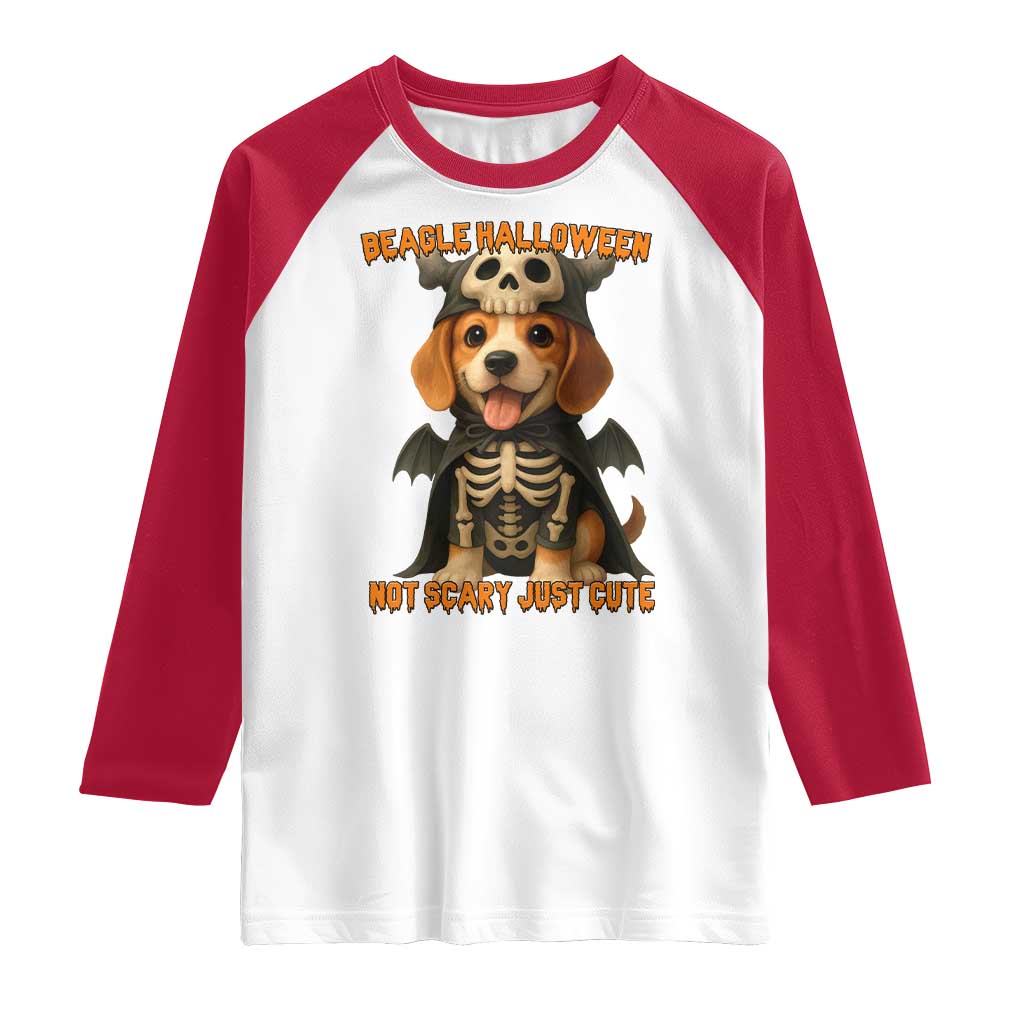 Beagle Halloween Skeleton Raglan Shirt Not Scary Just Cute Dog Lover TS12 White Red Print Your Wear