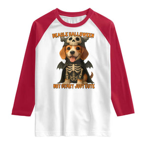 Beagle Halloween Skeleton Raglan Shirt Not Scary Just Cute Dog Lover TS12 White Red Print Your Wear