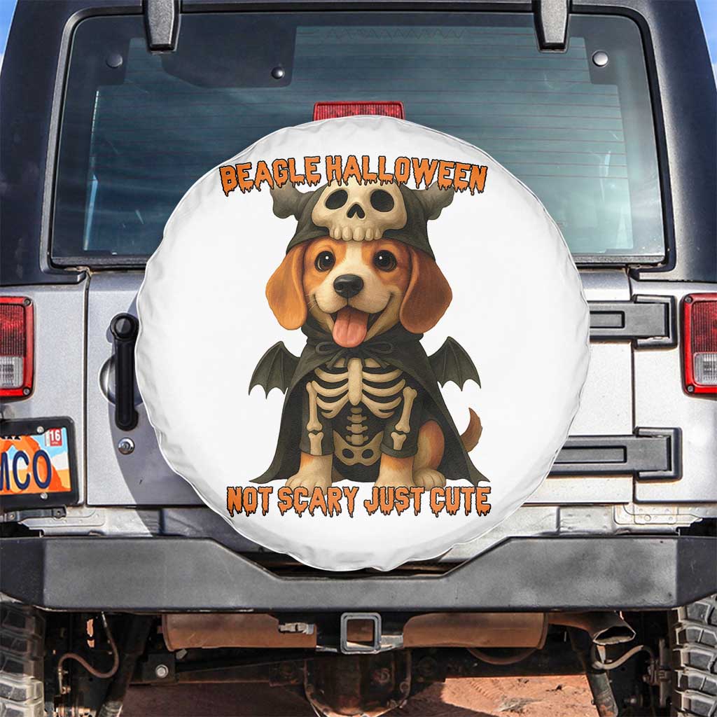 Beagle Halloween Skeleton Spare Tire Cover Not Scary Just Cute Dog Lover TS12 No hole White Print Your Wear