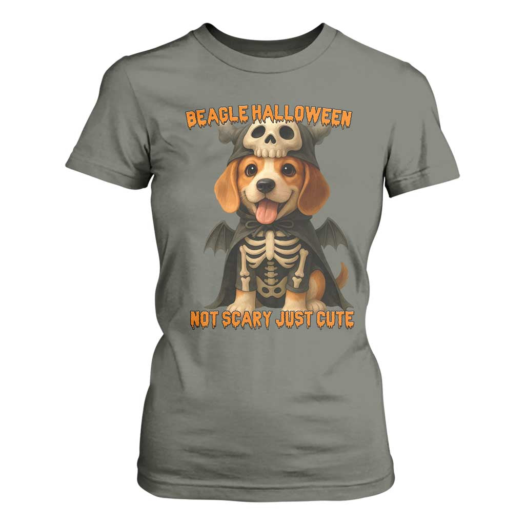 Beagle Halloween Skeleton T Shirt For Women Not Scary Just Cute Dog Lover TS12 Military Green Print Your Wear