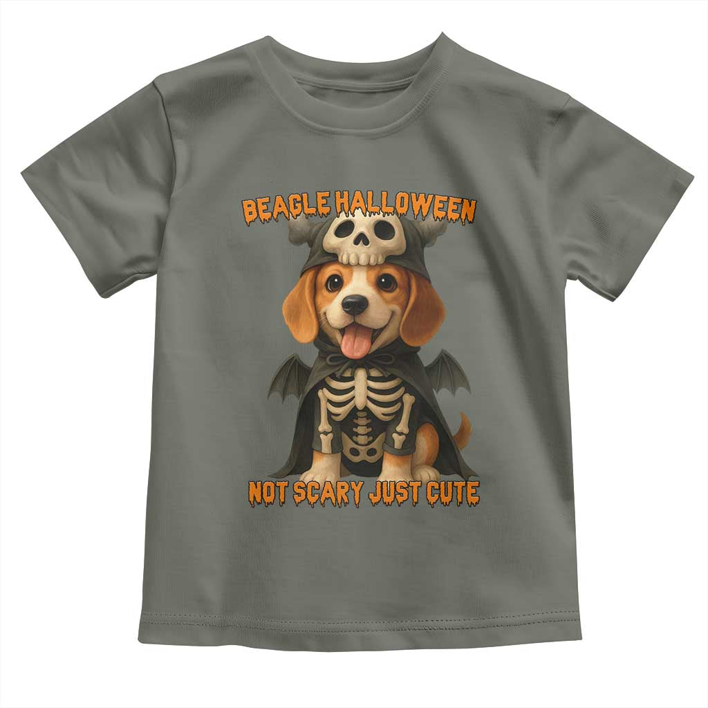 Beagle Halloween Skeleton Toddler T Shirt Not Scary Just Cute Dog Lover TS12 Military Green Print Your Wear
