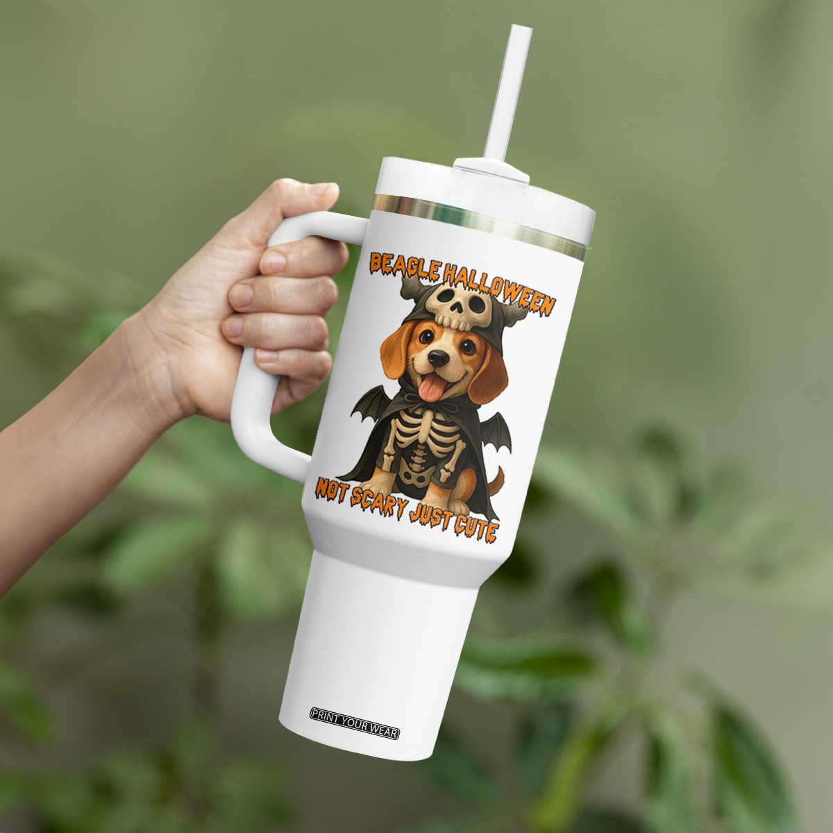 Beagle Halloween Skeleton Tumbler With Handle Not Scary Just Cute Dog Lover TS12 Print Your Wear