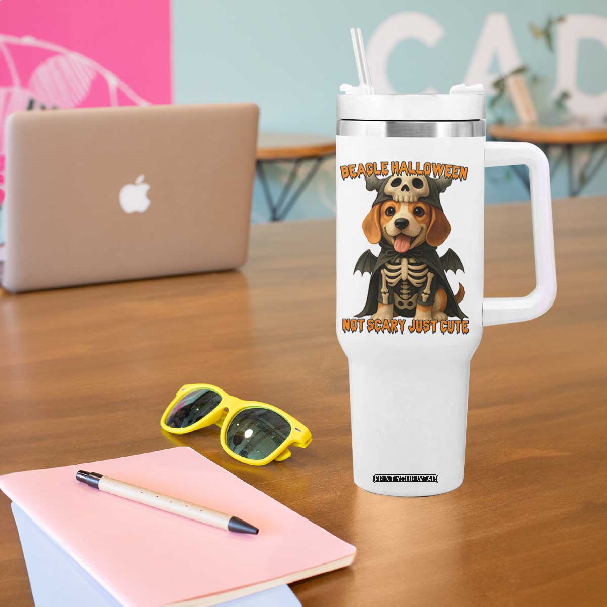 Beagle Halloween Skeleton Tumbler With Handle Not Scary Just Cute Dog Lover TS12 Print Your Wear