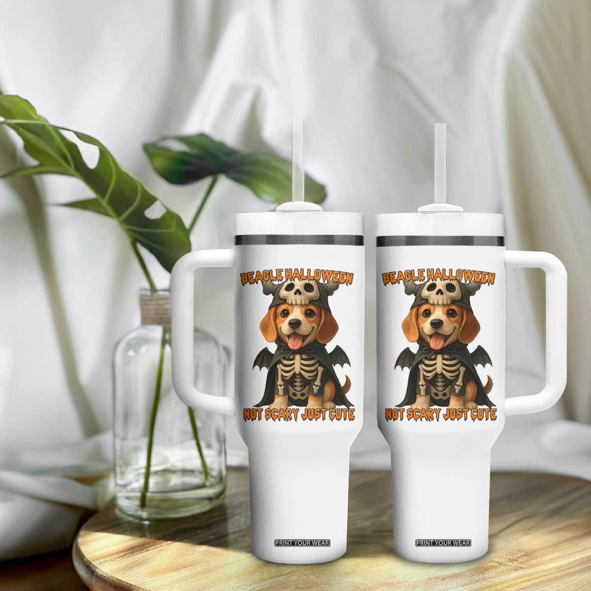 Beagle Halloween Skeleton Tumbler With Handle Not Scary Just Cute Dog Lover TS12 Print Your Wear