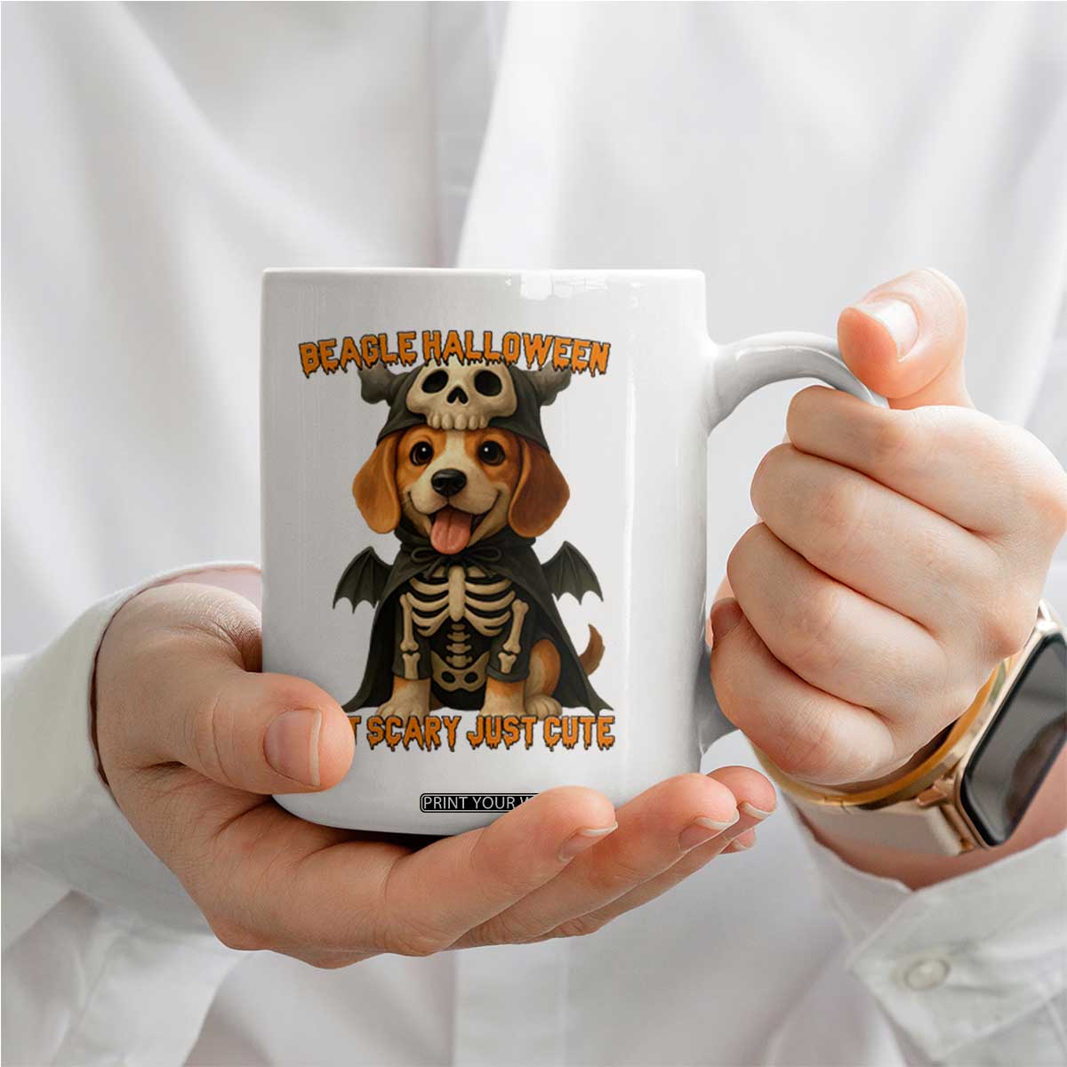 Beagle Halloween Skeleton Coffee Mug Not Scary Just Cute Dog Lover TS12 Print Your Wear