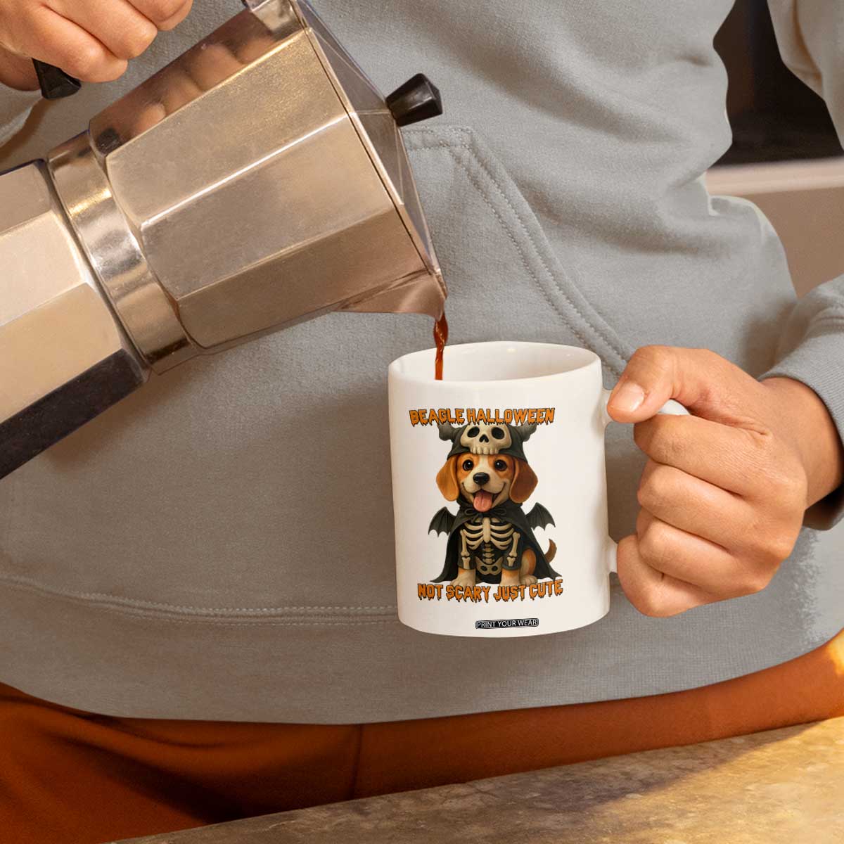 Beagle Halloween Skeleton Coffee Mug Not Scary Just Cute Dog Lover TS12 Print Your Wear