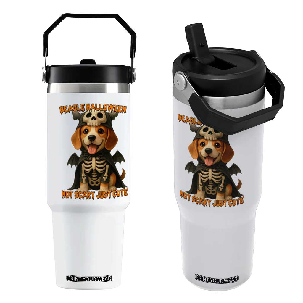 Beagle Halloween Skeleton Flip Straw Tumbler Not Scary Just Cute Dog Lover TS12 One Size: 30 oz White Print Your Wear
