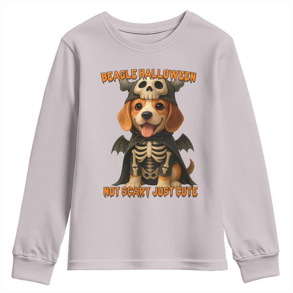 Beagle Halloween Skeleton Youth Sweatshirt Not Scary Just Cute Dog Lover TS12 Ice Gray Print Your Wear