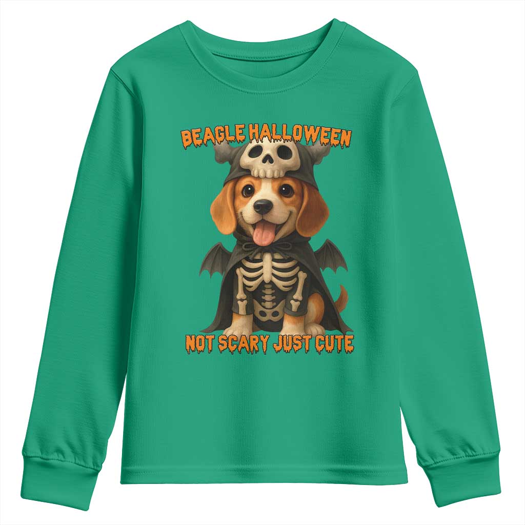 Beagle Halloween Skeleton Youth Sweatshirt Not Scary Just Cute Dog Lover TS12 Irish Green Print Your Wear