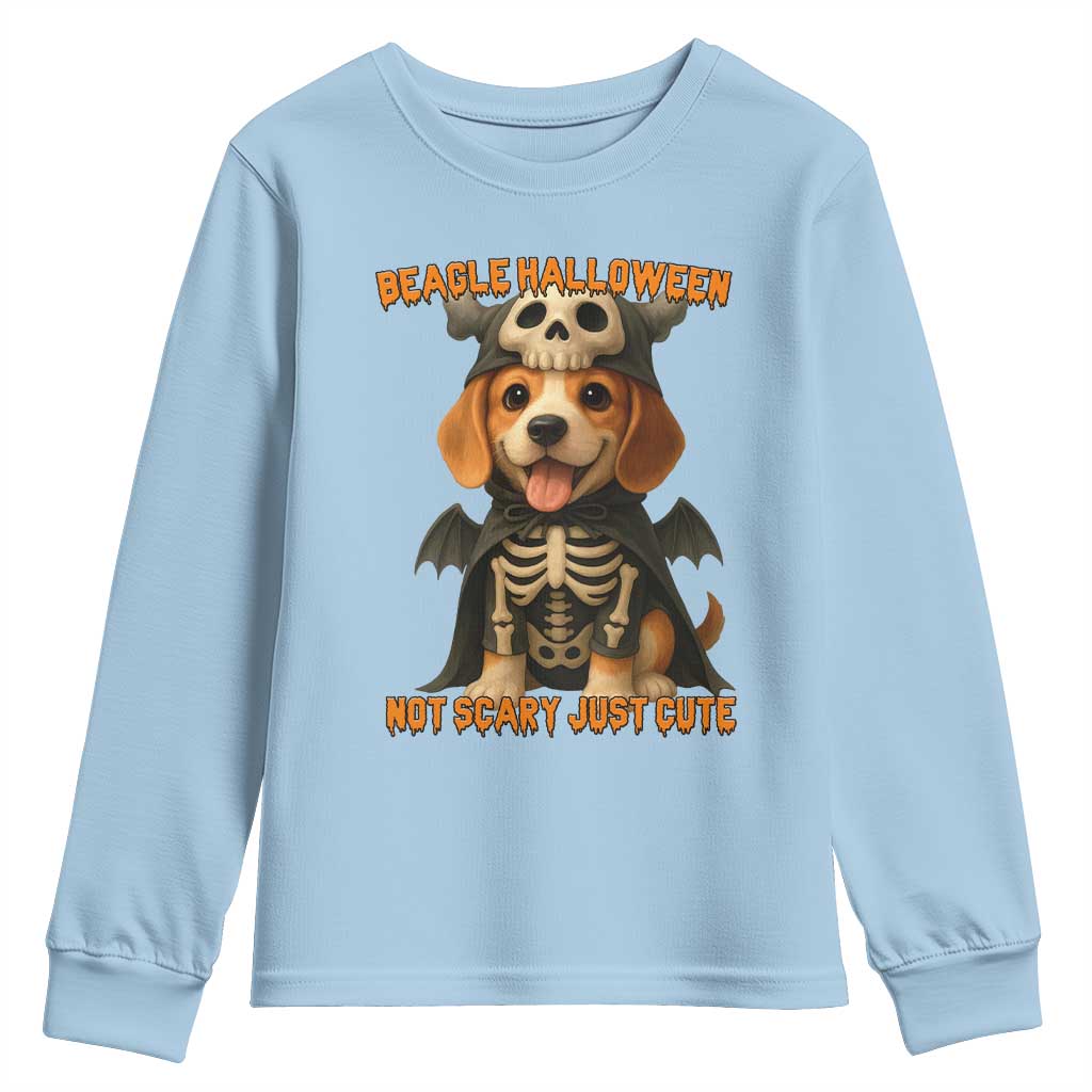 Beagle Halloween Skeleton Youth Sweatshirt Not Scary Just Cute Dog Lover TS12 Light Blue Print Your Wear